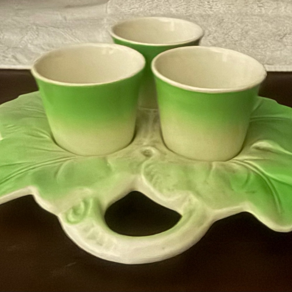 Vintage Fitzdale Trio of Ceramic Egg Cups on a Leaf Stand